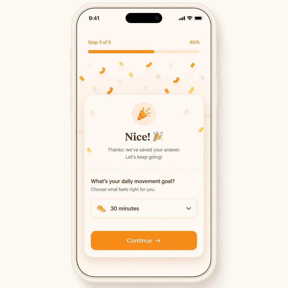 Mobile form filling experience with celebration